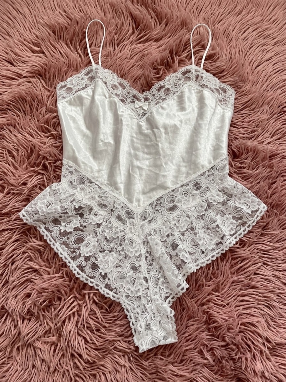VTG Chic Lace Teddy Satin Lingerie Snap Bottom Sexy Made in USA Large